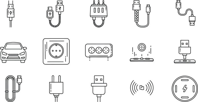 Collection of various electrical plugs and power adapters