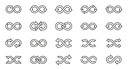 Infinity Loop Symbols Set with Arrows and Grunge Texture