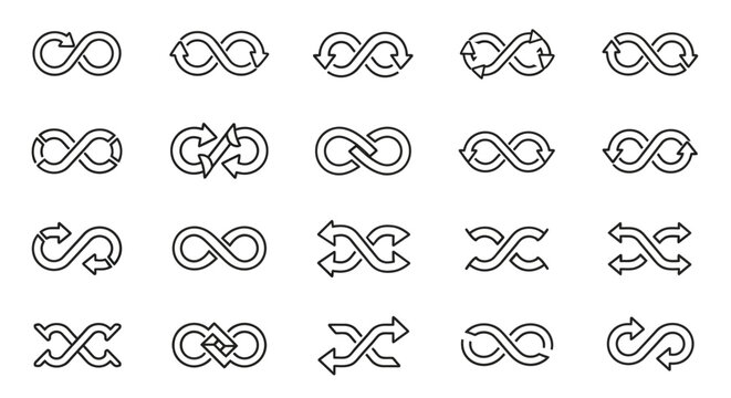 Infinity Loop Symbols Set with Arrows and Grunge Texture