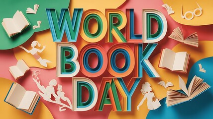 Colorful celebration of world book day with books and reading symbols