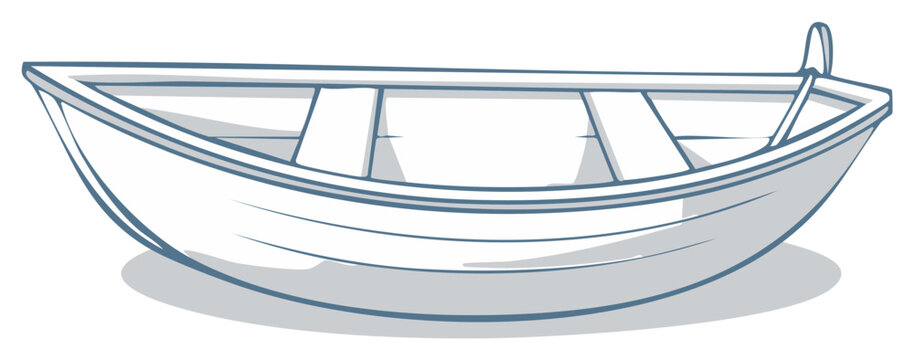 Simple Line Art Illustration of an Empty Aluminum Rowboat Skiff