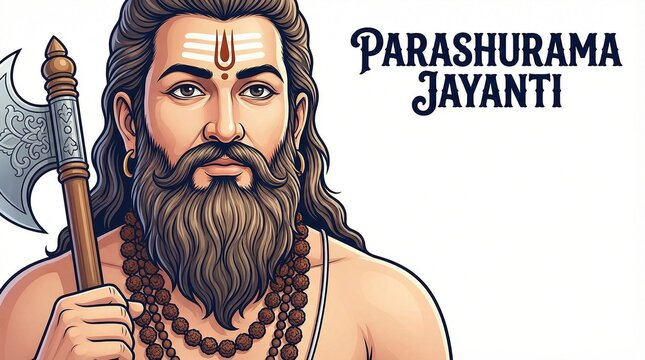 Parashurama Jayanti Lord Parashurama Illustration with Axe Hindu Festival Concept on White Background