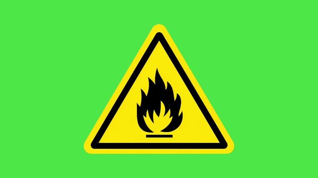 Fire Hazard Warning Sign animation on Green Screen