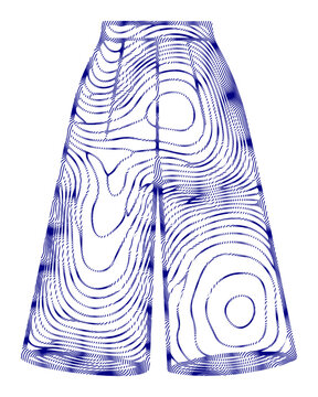 Abstract blue contour lines create a unique pattern on wide-leg cropped trousers