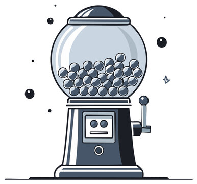 Illustrated vintage gumball machine filled with candy, isolated design