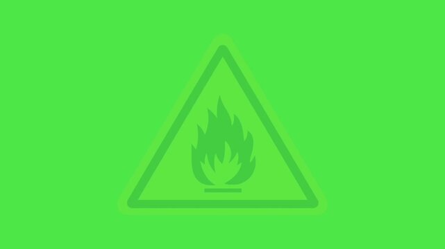 Fire Hazard Warning Sign animation on Green Screen