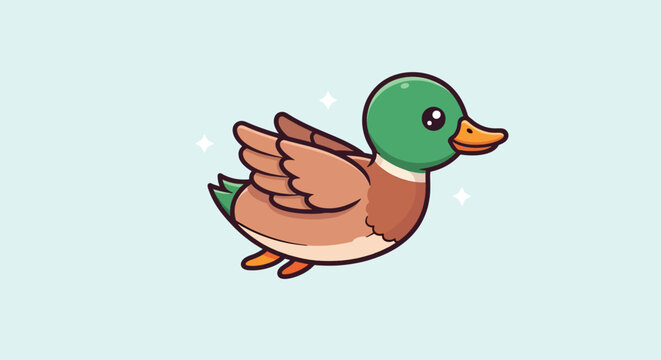 Cute Mallard Duck Swimming in Water Cartoon Vector Illustration.