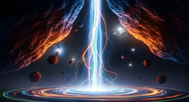 Epic Cosmic Energy Vortex Beam Through Space Asteroid Gate