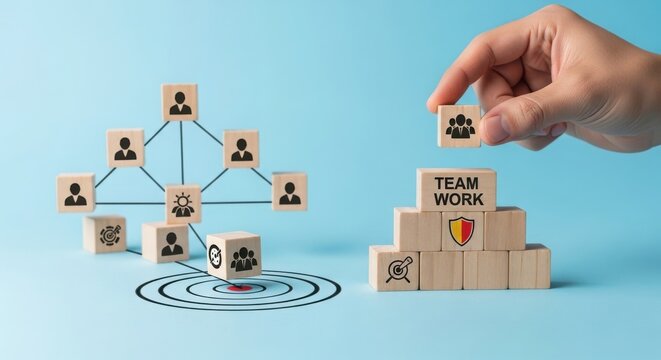 Collaborative teamwork and centralized project management illustration