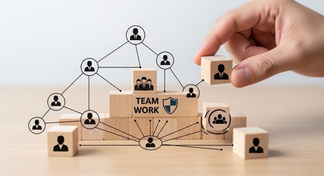 Illustration of collaborative teamwork and organizational structure through interconnected individuals