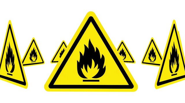 Fire Hazard Warning Sign animation on white background