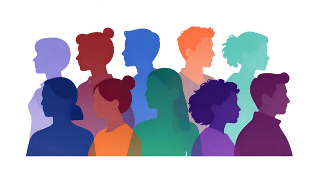 Group young people. Profile silhouette faces girls and boys