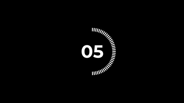 Digital circle countdown timer Ten seconds animation from 10 to 0 seconds on black background.4k video