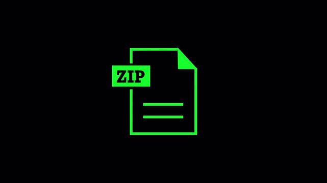  ZIP file icon with text label ,with compression, document, data, storage, download, upload, transfer, digital, computer, technology icon animation on transparent background in 4k