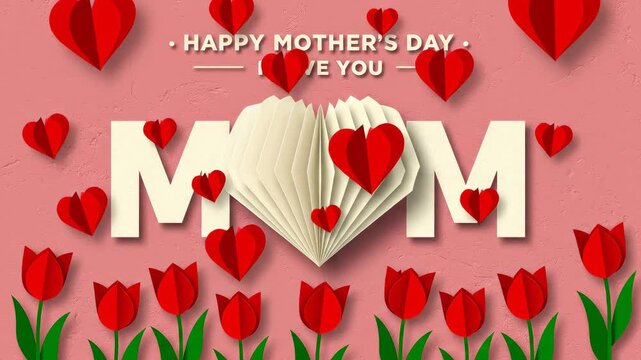 Charming Animated Mother's Day Card with Hearts and Tulips