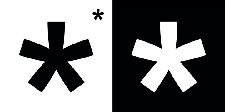 Asterisk (superscript asterisk). Indicates a footnote, explanation, or comment. Used to censor words. A multiplication sign in mathematics. A typographic mark used to indicate ambiguity. Vector.