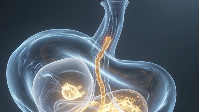 3D Medical Illustration of Digestion and Swallowing in Human Stomach