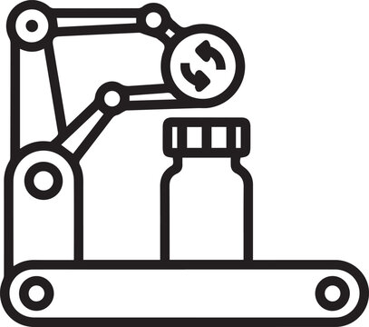 Automated Rotating Pill Bottle Capper Machine Vector Icon for Pharmaceutical Packaging Automation, Medical Device Manufacturing, Pill Dispensing Systems, Automated Medication Processing