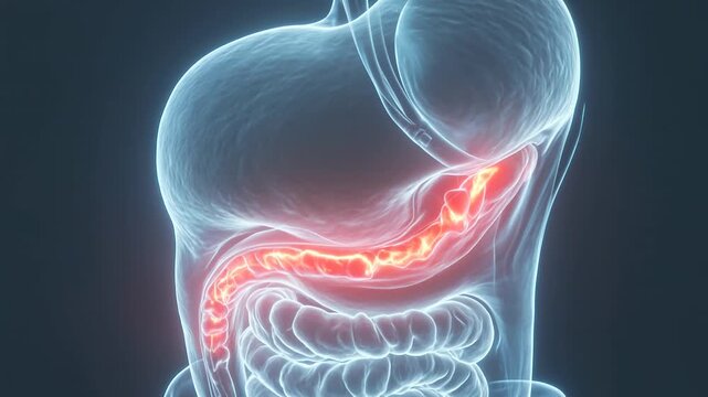 Inflamed Pancreas in Human Digestive System 3D Medical Illustration