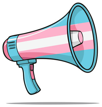 Illustrated megaphone with trans pride flag colors isolated on white