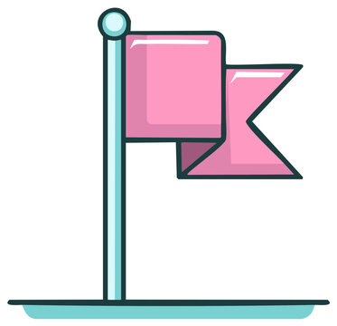 Pink flag on a pole graphic illustration. Conceptual symbol of achievement and goal.