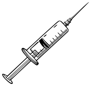 Illustration of a syringe with needle for medical injection or vaccination concept.