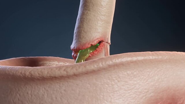 Medical Illustration of Perforated Bile Duct Leaking Fluid