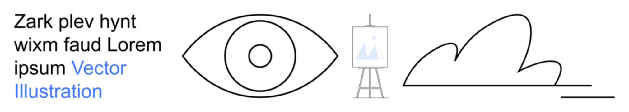 Creativity, vision, simplicity, minimalism, design art, abstract ideas. Minimalist elements include eye, artist easel with chart and cloud line drawing. Creativity and vision concept