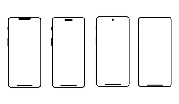 Smartphone frame mockup vector set with modern mobile screen outline, different notch styles and bezel designs. Perfect for UI/UX, app design, and mobile interface templates