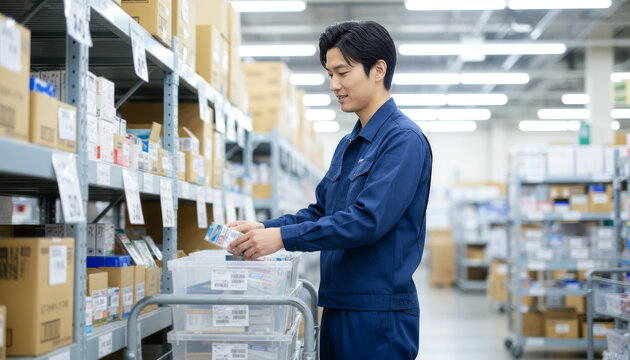 物流倉庫で働く男性スタッフ：商品在庫管理