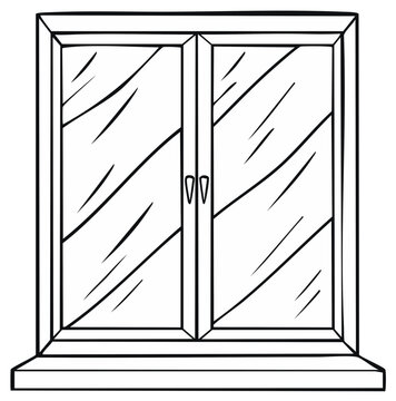 Simple hand-drawn illustration of a double-paned window with a sill
