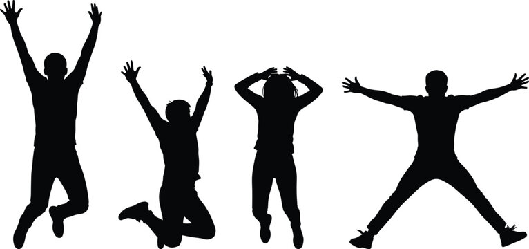 Cad drawing flat vector illustration of woman silhouettes jumping and dancing in summer dresses on a white background for party.