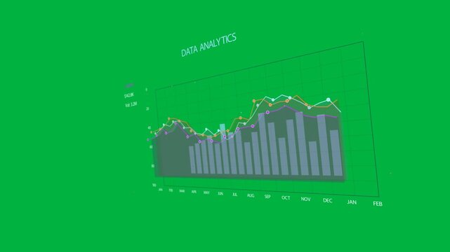 Loading DATA ANALYTICS chart revealing transparent panel, rotating, growing cyan bars showing peaks