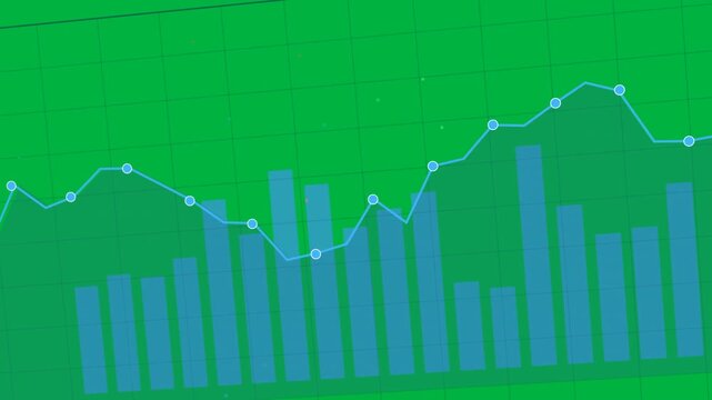 On play chart animating over transparent bg area and bars filling, line tracing peaks showing trend