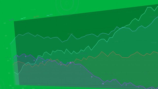 Vertical video: Chart loading, showing teal rising, purple declining and cyan spike for trends