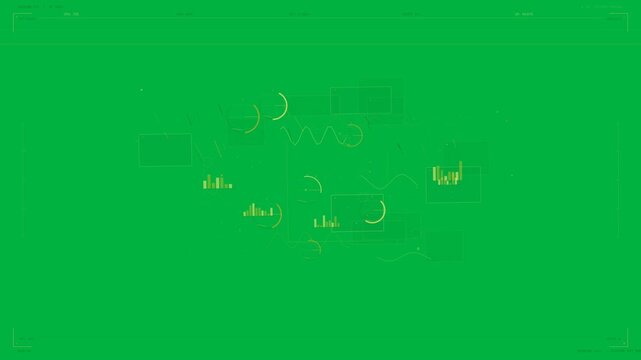 Center strokes appearing, forming HUD cluster and animating live data, refreshing on transparent bg