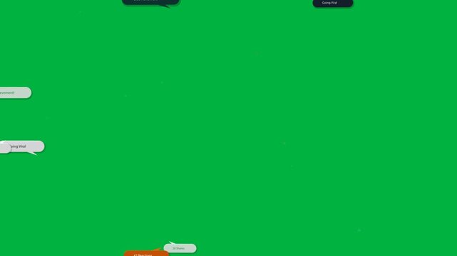 Left-edge bubble appearing, badges, particles drifting, fading, showing followers on transparent bg