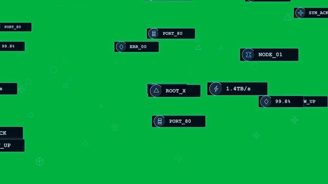On startup network HUD animating, badges clustering, linking to show health on transparent backdrop