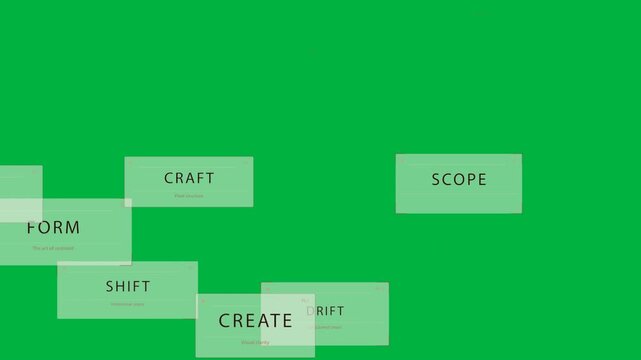 Play cue sending cards sliding stacking into design title stairs sliding off right on transparent