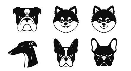 Collection of various dog breeds in black and white illustration style. © Hiroto