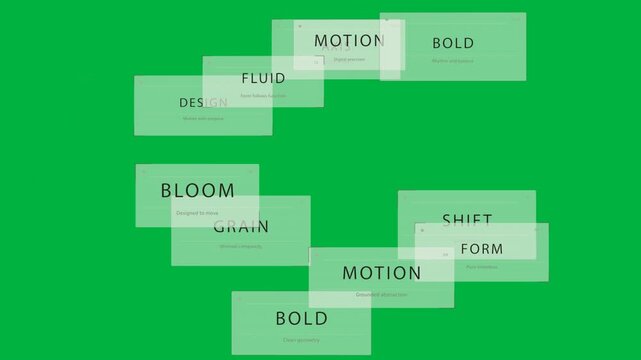 SHIFT or FORM prompt sending cards sliding in and forming tiled network for UI on transparent backdr