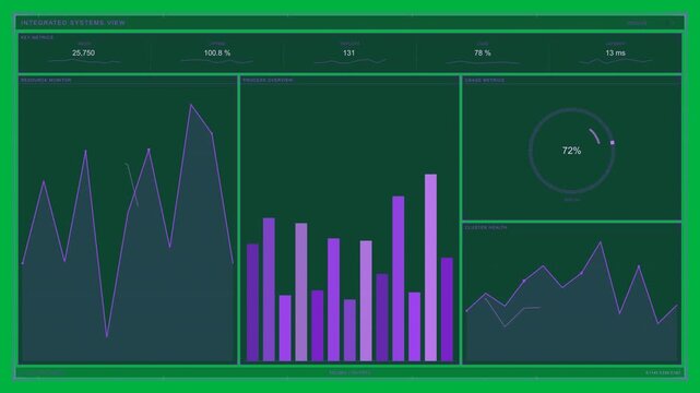After init dash animating on clear bg, bars rising, gauge filling, metrics updating for monitoring