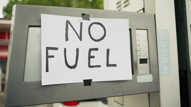 No fuel Signboard at gas station due to oil crisis