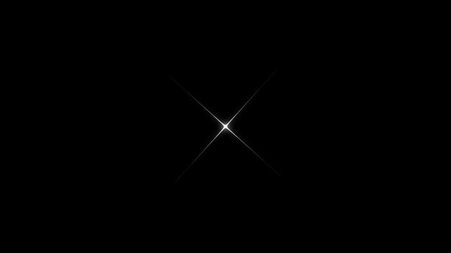 Twinkle star sparkle animation with fast glowing line motion and white cartoon single star, shiny glitter effect and smooth blinking on black screen background in 4K