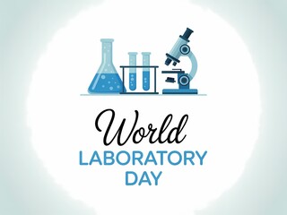 Obraz premium World laboratory day poster with microscope and test tubes