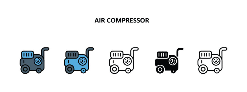 Air compressor icon different style vector illustration, two color and black versions, filled outline line and stroke design, web mobile ui interface usage.