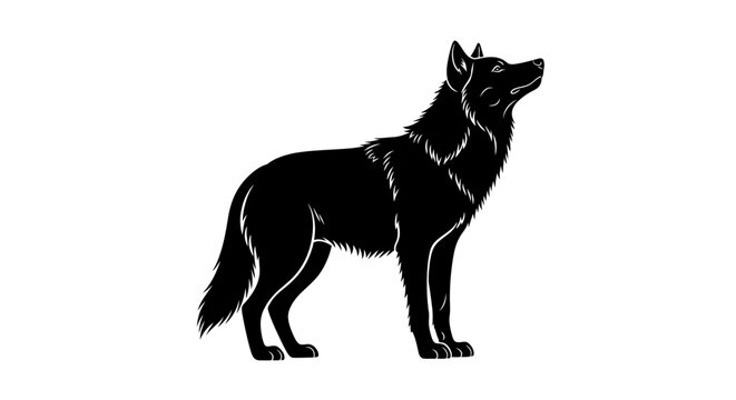 Majestic Black Wolf Silhouette Standing Proudly on White Background.