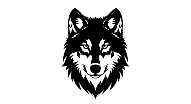 Striking Black and White Wolf Head Illustration.