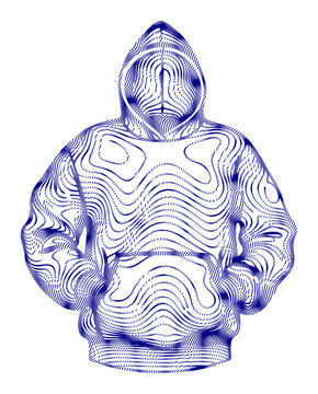 Abstract blue hoodie, topographic line art sweatshirt, streetwear apparel