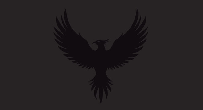 Majestic Dark Phoenix Bird Silhouette with Spread Wings.